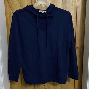 Pink Rose navy sweatshirt with cut out neck. Size M